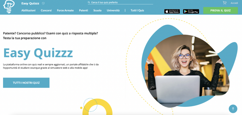 Homepage della piattaforma web di Easy Quizzz