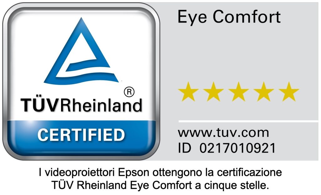 Videoproiettori Epson, certificazione TÜV Rheinland Eye Comfort a 5 stelle Videoproiettori Epson